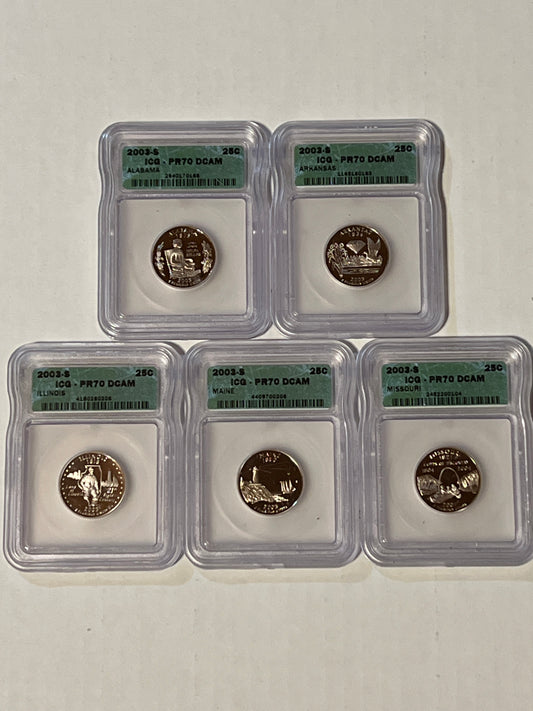 2003-S ICG - PR70 - Deep Cameo - 5 state quarter set