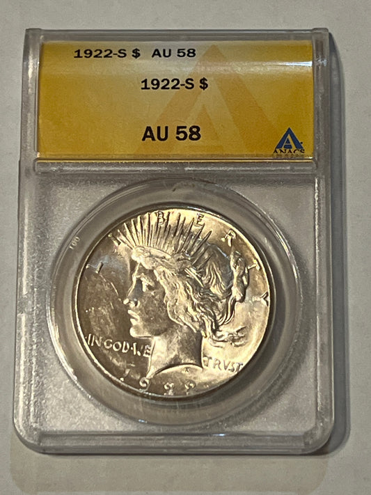 1922-S $1 Peace Dollar AU58